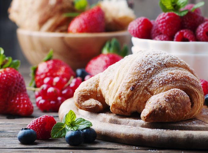 Wallpaper French croissants, fruit, berries, strawberry, raspberry, delicious, 4k, Food 7069410852